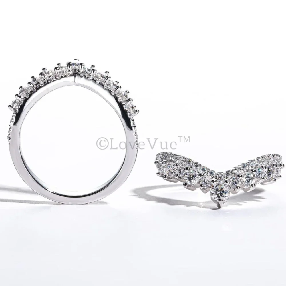 Elegant Diamond Moissanite Chevron Ring Band Enhancer - Picture 7 of 16